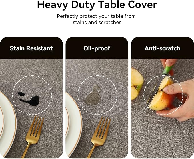 Romanstile 100% Waterproof PVC Tablecloth, Rectangle Oil Spill Proof Stain Resistant Vinyl Table Cloth, Wipe Clean Plastic Table Covers for Kitchen/Dining/Parties - 60 x 102 Inch, Brown