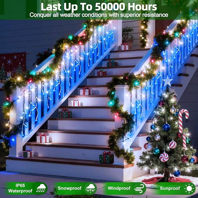 810 LED 82FT Christmas Lights Outdoor, 180Drops Icicle Lights with 12 Modes | Blue and White Icicle String Lights with Timer and Dimming for Eaves, Porches, Windows and Outdoor Displays