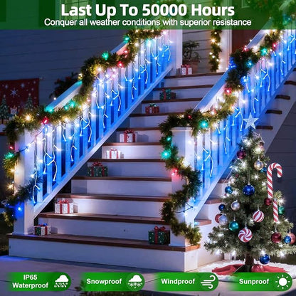 670 LED 66FT Christmas Lights Outdoor,148 Drops Icicle Lights with 12 Modes | Blue and Cool White Icicle String Lights with Timer and Dimming for Eaves, Porches, Windows, Gazebos and Wedding Backdrops