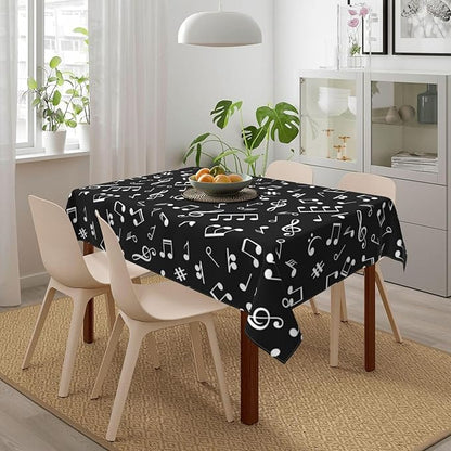 Music Notes Tablecloth Washable Rectangle 54"x72" Kitchen Dinner Picnic Parties Birthday Table Cloth Home Decoration for All Seasons Musicial Table Cover, Black