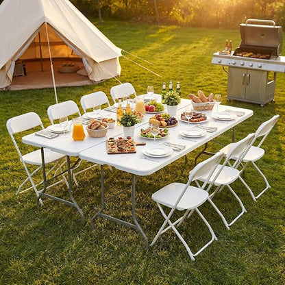 Sweetcrispy 6 FT Folding Picnic Table 2 Pack, Easy to Fold and Store, Foldable Table for Camping Picnic Dining Party Kitchen Outdoor Indoor with Carrying Handle