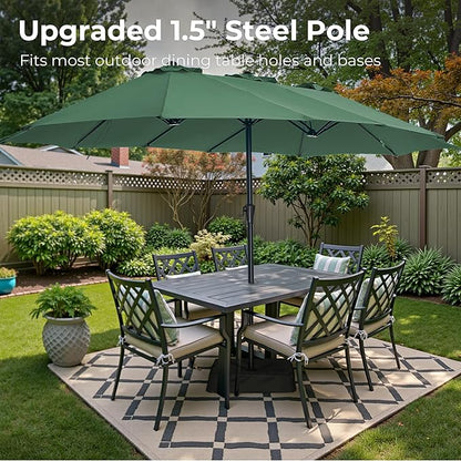 SUPERJARE 13FT Outdoor Patio Umbrella with Base Included, Double Sided Pool Umbrellas with Fade Resistant Canopy, Large Table Umbrella for Deck, Market, Backyard - Forest Green