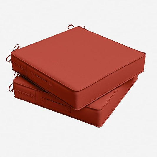 Outdoor Chair Cushion 22 x 22 x 4 Inches Patio Furniture Outdoor Waterproof Seat Cushion, Patio Chair Cushion with Handles and Ties, Square Dining Chair Cushion Set of 2, Terra Red