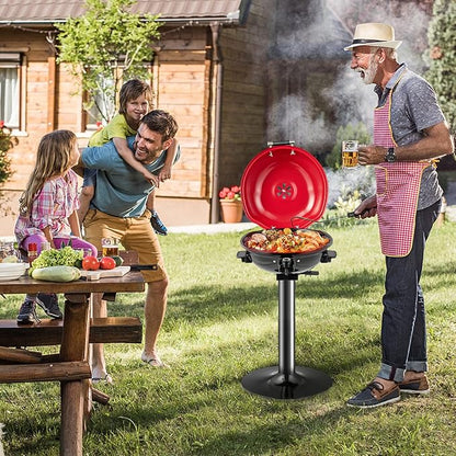 HAPPYGRILL Electric Grill Outdoor, 1600W Barbecue 15-Serving for Indoor & Outdoor Use, Portable Stand BBQ Grill for Cooking Patio Kitchen Garden, Red