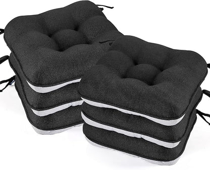 BETU Black Chair Cushions for Dining Chairs Set of 6,3.5" Thick Kitchen Table Chair Pads with Ties,Non Slip Backing and Covers,Seat Cushion for Dining Room,Bar,Patio Chairs,15.5"X15.5"X3.5",Black