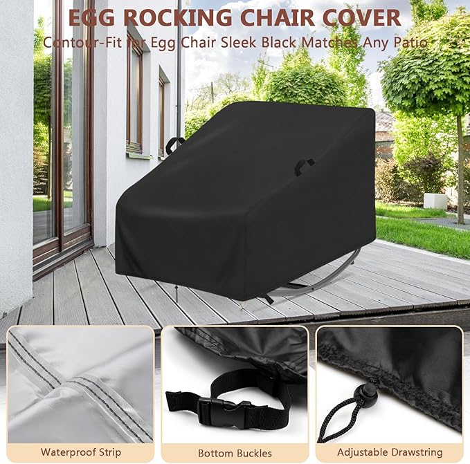 Oversized Double Rocking Papasan Chair Cover 31" - Waterproof 420D Oxford Fabric Patio Chair Cover with Drawstring, Buckles & Handles - Heavy Duty Weather Resistant Cover