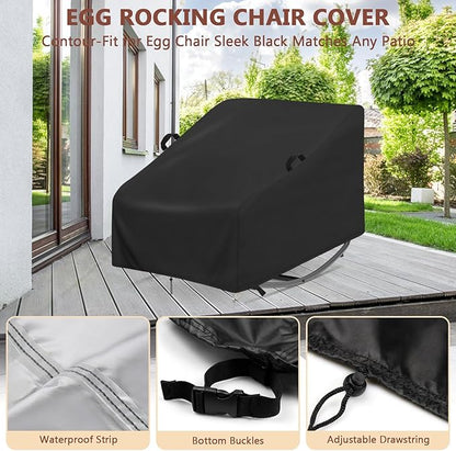 Oversized Double Rocking Papasan Chair Cover 31" - Waterproof 420D Oxford Fabric Patio Chair Cover with Drawstring, Buckles & Handles - Heavy Duty Weather Resistant Cover