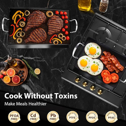 Utheer 17 x 13 Stainless Ceramic Griddle for Gas Grill & Stove top | Universal Flat Top with Grease Groove, Reinforced Ridges & High Sidewalls, Great for Stove, Parties, Camping & Tailgating