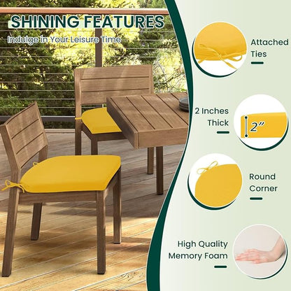 HARBOREST Outdoor Chair Cushions Set of 2, Water Resistant Patio Chair Cushions with Ties, Outdoor Seat Cushions for Patio Furniture, 17"x16"x2", Yellow