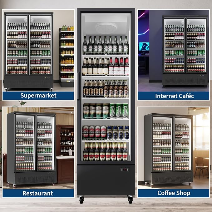 IDEALHOUSE Commercial Merchandiser Refrigerator, 17.7 Cu.Ft, Glass Door, Beverage Cooler, 5 Adjustable Shelves, Bar Fridge, Commercial Display, Large Capacity, Black, For Restaurant, Store, Bar