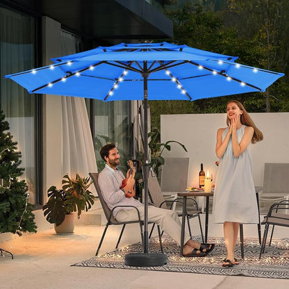 JEAREY 9 ft 3-Tier Outdoor LED Lighted Patio Umbrella w/Crank, Royal Blue | Solar Market Table Umbrella with 8 Sturdy Ribs, UV Protection Waterproof Sunproof for Garden, Deck and Backyard