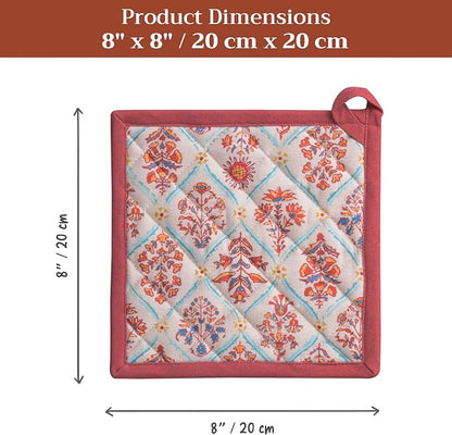 Maison d' Hermine Pot Holders 100% Cotton Potholders (8" x 8", Pack of 2) | Heat Resistant Hot Pads with Loop BBQ Cooking Baking Hotel Kitchen Handling Hot Pans Thanksgiving Christmas - Romane