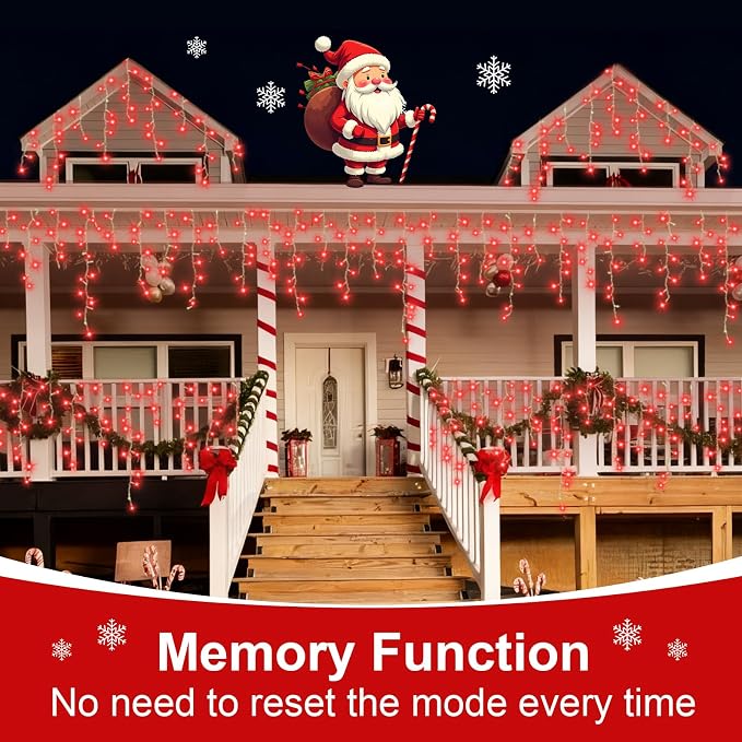 QITONG Red Halloween Lights, 66ft 800 LED Icicle Light for Outside with 8 Modes, Clear Wire Connectable Christmas String Lights Indoor Outdoor Plug in