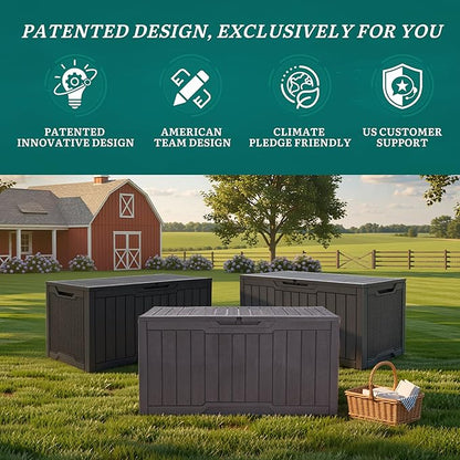 YITAHOME 100 Gallon Large Outdoor Deck Box, Waterproof Resin Storage Box, Lockable Indoor Outdoor Storage Container for Patio Furniture Cushions, Pool Accessories, Garden Tools, Dark Brown