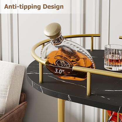 GarveeHome 3-Tier Bar Cart on Wheels, Mobile Serving Cart with Wine Rack and Glass Holder, Metal Kitchen Utility Cart for Coffee Station, Mini Home Bar, Dining Room - Gold+Black