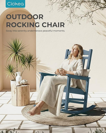 Ciokea Oversized Outdoor Rocking Chairs Set of 2, 380lbs Heavy-Duty Large Patio Rocker, High Back Cozy Porch Chairs, Weather Resistant Patio Rocking Chairs for Outside, Fire Pit, Deck, Slate Blue