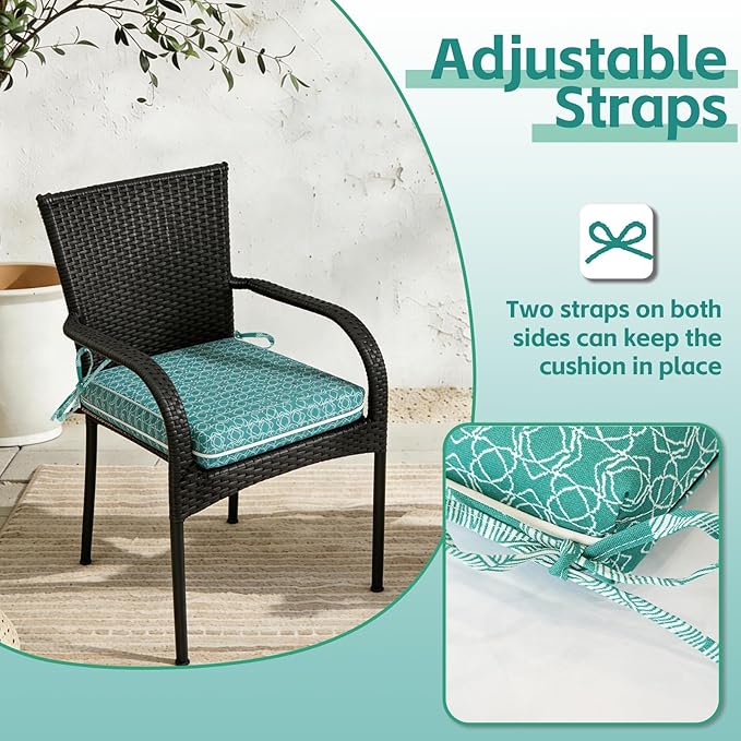 COZYVIDA Outdoor Chair Cushions Set of 4, 20"x20" Square Seat Pads with Tie Straps and YKK Zippers, 30D High-Density Foam, Water-Resistant Fabric,UV-Resistant 1000+ Hrs
