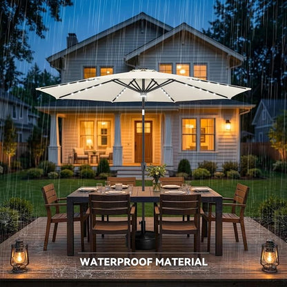 Solar Patio Umbrella with Centre Light, 10 ft Ivory | 40 LED Lights, UV Protection, Solar Outdoor Umbrella for Porch, Deck, Pool, Table, Garden, Provides Evening Lighting