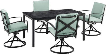 Crosley Furniture Kaplan 5-Piece Outdoor Dining Set for 4, Patio Table and Chairs for Backyard, Deck, Oiled Bronze with Mist Cushions