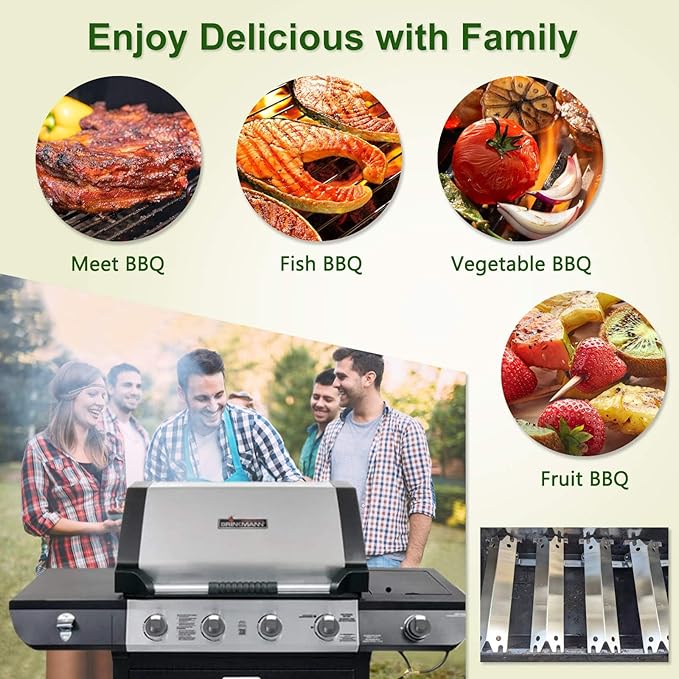 Criditpid Grill Replacement Parts for Brinkmann 810-2410-S 810-2411-S, Cast Iron Cooking Grate, Stainless Steel Burner Tubes, Heat Plate Shields & Crossover Tubes for Brinkmann 4 Burner Gas Grill.