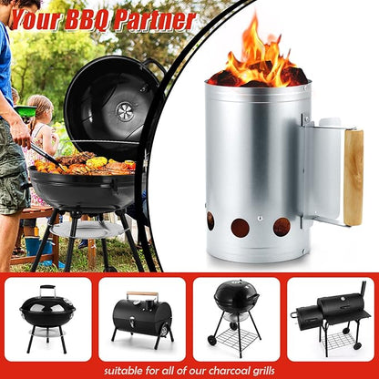 HaSteeL Charcoal Chimney, 10.6x6.7 Inch Heavy Duty BBQ Chimney Starter for Outdoor Grilling Barbecue Camping, Quick Rapid Fir Briquette Coal, Heat Resistant Wooden Handle & Screwdriver