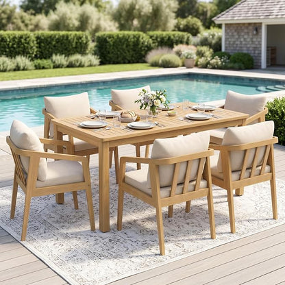 Wisteria Lane 7-Pieces Acacia Patio Table and Chairs Set for 6, Outdoor Dining Set with Umbrella Hole Table, Modern Patio Table Set with Cushion, Patio Furniture Set for Backyard Deck Garden Porch