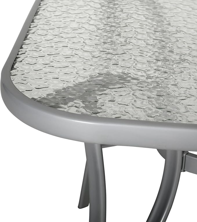 Flash Furniture Commercial Grade 35x59 in Steel Rectangular Table, Silver | Umbrella Hole, Tempered Glass