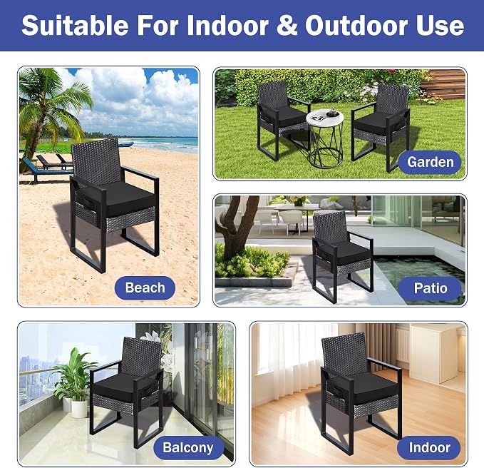 IASEAHK Patio Chair Cushions, 19" x 19" x 3" Outdoor Chair Cushions Set of 4, Waterproof Outdoor Cushions for Patio Furniture, Outdoors Seat Cushions with Handle and Ties, Black