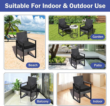 IASEAHK Patio Chair Cushions, 19" x 19" x 3" Outdoor Chair Cushions Set of 4, Waterproof Outdoor Cushions for Patio Furniture, Outdoors Seat Cushions with Handle and Ties, Black
