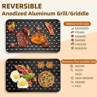 BAC772 18.25''x11.5'' Sear Grate Grill Accessory, Reversible Grill Grate Compatible with Most Grills, Aluminum Sear Grate with Non-Stick, Competition Level Sear Marks Capture Flavor and Moisture