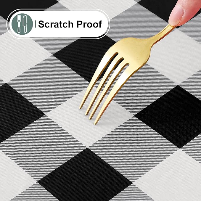 Buffalo Rectangle Picnic Tablecloth, 6 Foot Elastic Fitted Vinyl Table Cloth with Flannel Backing, Waterproof Plaid Table Covers for Dining, Camping, Outdoor (Black and White, 30" x 72")