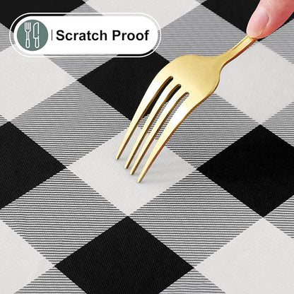 Buffalo Rectangle Picnic Tablecloth, 6 Foot Elastic Fitted Vinyl Table Cloth with Flannel Backing, Waterproof Plaid Table Covers for Dining, Camping, Outdoor (Black and White, 30" x 72")