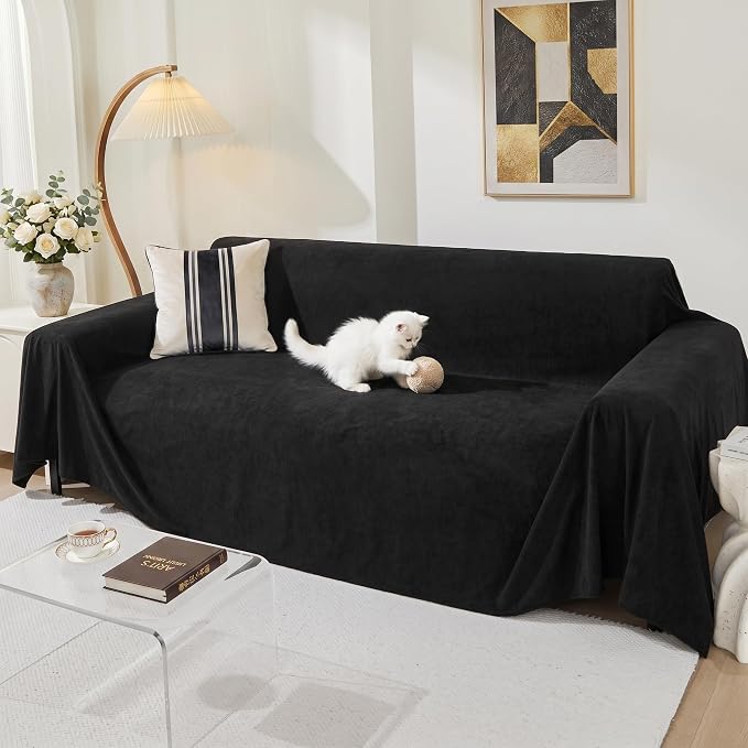 MEETSKY Sectional Couch Cover for 3 Cushion Sofa Washable, Cat Scratch Proof Sofa Covers, Furniture Protector Oversized L Shape Big Sofa Slipcovers for Dogs, 91" x 150", Black
