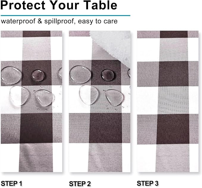 Hiasan Checkered Tablecloth Rectangle - Stain Resistant, Waterproof and Washable Table Cloth Gingham for Outdoor Picnic, Holiday Dinner, 30 x 60 Inch, Coffee and White