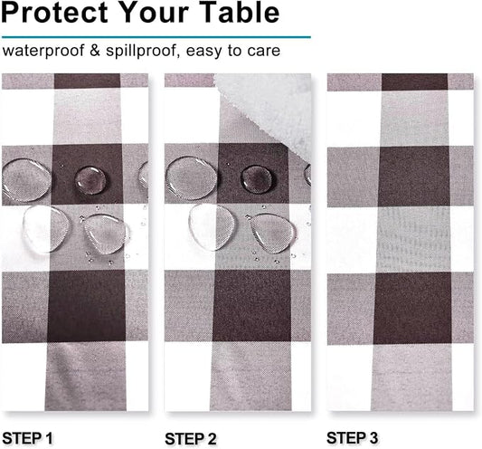 Hiasan Checkered Tablecloth Rectangle - Stain Resistant, Waterproof and Washable Table Cloth Gingham for Outdoor Picnic, Holiday Dinner, 30 x 60 Inch, Coffee and White