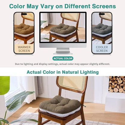 BETU Chair Cushions for Dining Chairs Set of 4,3.5" Thick Kitchen Table Chair Pads with Ties,Non Slip Backing and Covers, Seat Cushion for Dining Room,Bar,Patio Chairs,15.5"X15.5"X3.5",Brown