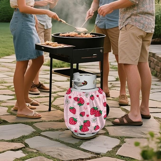 Strawberry Dual Propane Tank Cover 20lb Gas Tank Cover Outdoor 600D Heavy Duty Waterproof Covers Fits Standard 20 lb Cylinder, 13.7'' x 16.5''