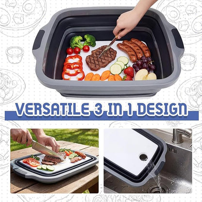 Funnymoom 2pcs Large Barbecue Prep Set Include 8 Gal/30l Collapsible BBQ Prep Tub with Lid and Cutting Board 270° Opening BBQ Blanket for Resting Meat(21inch) Leak-proof Smoker Blanket Insulated