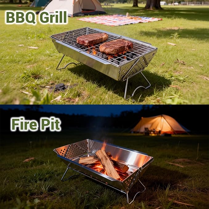 Charmline 16x9 inches Small Portable Charcoal Grill, Foldable Portable Grill, Tabletop Charcoal Grills for Camping, Picnics, Gardens and Beach Parties