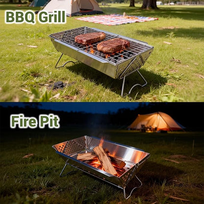 Charmline 16x9 inches Small Portable Charcoal Grill, Foldable Portable Grill, Tabletop Charcoal Grills for Camping, Picnics, Gardens and Beach Parties