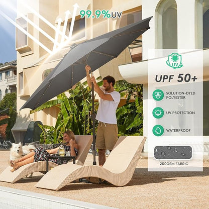 JEAREY 9FT Outdoor Patio Umbrella with Solar Lights, LED Lighted Pool Umbrella with Tilt and Crank, Outdoor Table Umbrellas for Deck, Yard & Market (Grey)