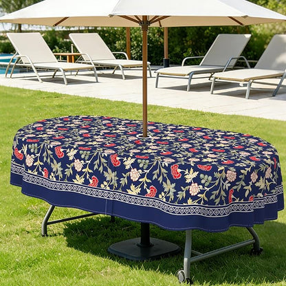 Outdoor Tablecloth with Umbrella Hole Elegant Zipper Patio Table Cloth for Outdoor Patio Garden Yard Decor