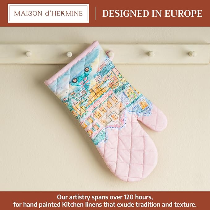 Maison d'Hermine Oven Gloves 100% Cotton Oven Mitt (7" x 13", Pack of 1) | With Loop Heat Resistant BBQ Cooking Gloves Baking Kitchen Handling Hot Pans Thanksgiving Christmas - Christmas Market - Pink