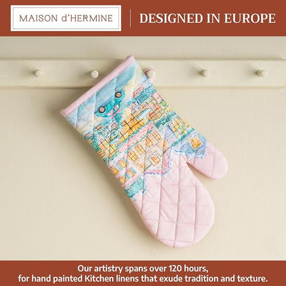 Maison d'Hermine Oven Gloves 100% Cotton Oven Mitt (7" x 13", Pack of 1) | With Loop Heat Resistant BBQ Cooking Gloves Baking Kitchen Handling Hot Pans Thanksgiving Christmas - Christmas Market - Pink