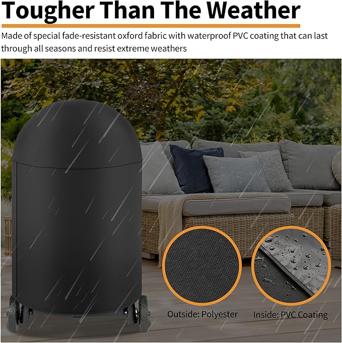 NEXCOVER Round Grill Cover | 34” Dia by 41”H BBQ Cover, Dome Smoker Cover, Fade & UV Resistant Barbecue Cover, Waterproof Heavy Duty Barbeque Cover, Compatible for Char-Griller Akorn Kamado Grills