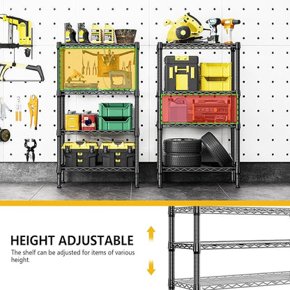 M MZG 1000 lbs 4 Tier Shelf Metal Storage Shelves Wire Rack Closet Organizers for Garage Kitchen Bathroom Laundry Black 11.8" D x 25.6" W x 45.5" H