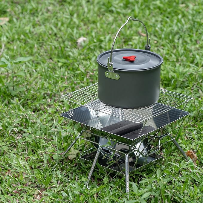 Tentock Folding Campfire Grill, Portable Fire Pit Grill for Camping, bbq Grill Charcoal 304 Stainless Steel Grate Barbeque Grill with Carrying Bag
