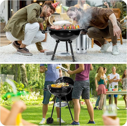 18 inch Charcoal Grills with Griddle Accessories, 4 Pack Basting Cover for Griddle, Portable Kettle Grills for Outdoor, Round BBQ Grill with Cover