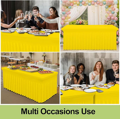 Smiry 2 Pack Spandex Elastic Fitted Table Cloth Skirt for 8FT Table | Stretch Washable Table Cloth, Banquet Table Cover for Wedding, Party, Indoor & Trade Shows, (Yellow, 96Lx30Wx30H)