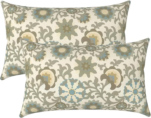 LVTXIII Set of 2 Patio Lumbar Pillow Covers ONLY, 12" x 20" Fade Resistant Outdoor Lumbar Pillow Cases, Fluffy Decorative Garden Lumbar Cushions Covers for Home Patio Coach Sofa Use, Floral Symphony‌